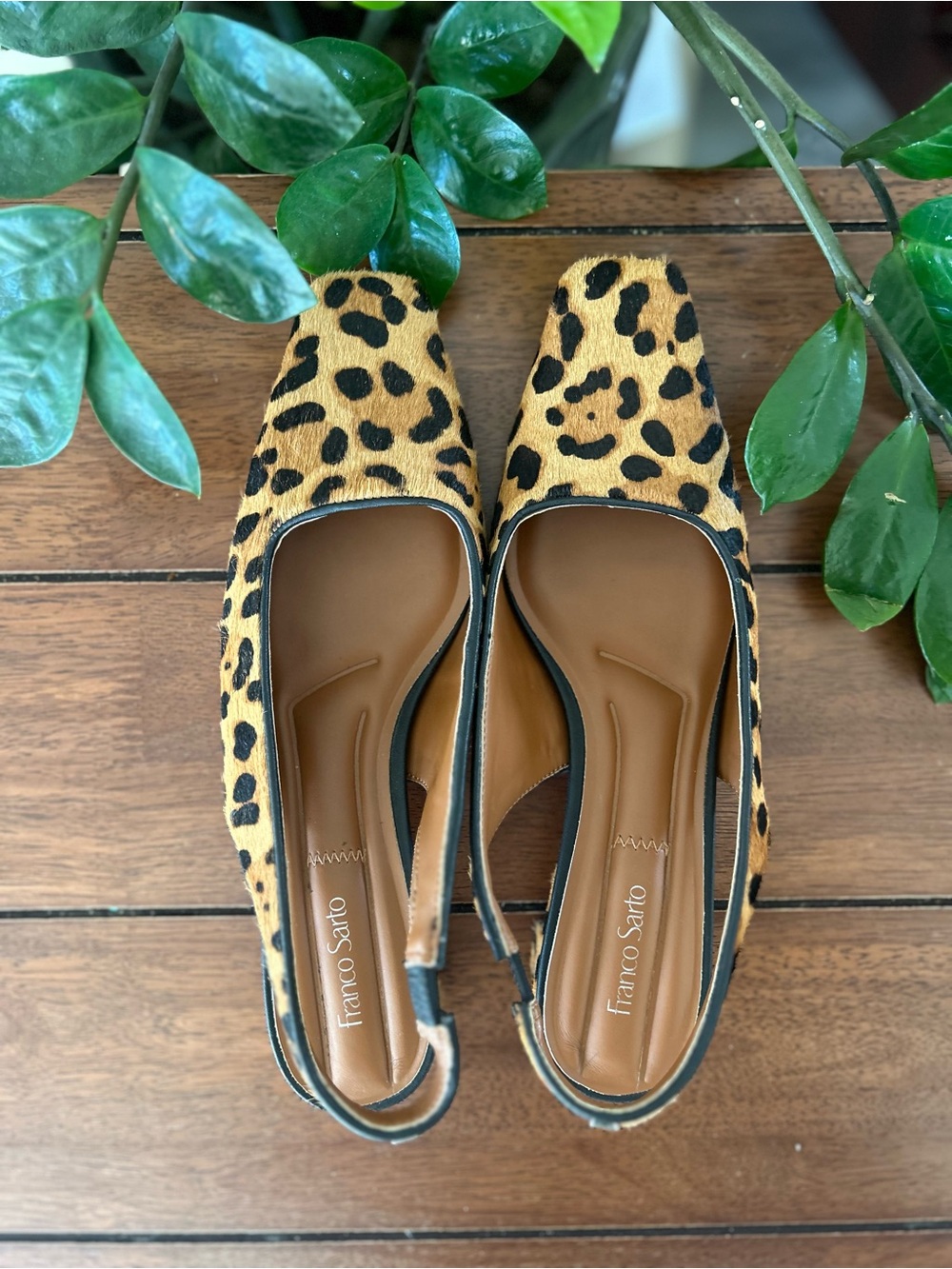 Franco Sarto Leopard Print Slingback Pointed Toe Mules - Tan & Black - Picture 7 of 16